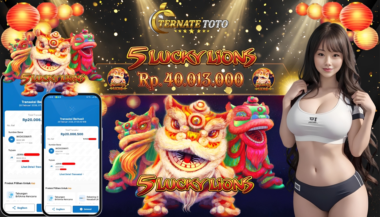 TERNATETOTO - JACKPOT 5 LUCKY LIONS Rp.40,0013,000,-
